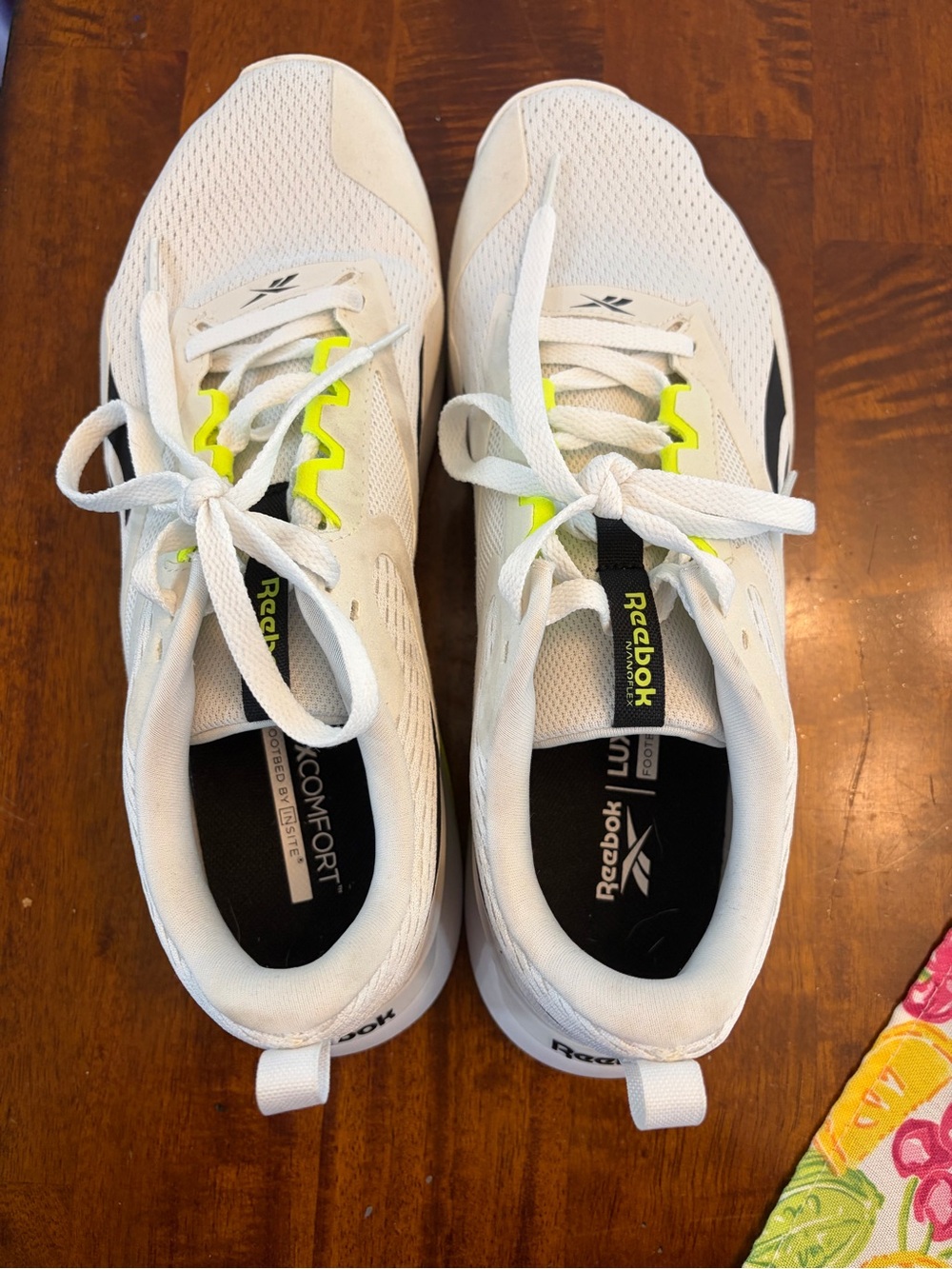 Reebok White Men’s Athletic Sneakers with Neon Yellow Accents
